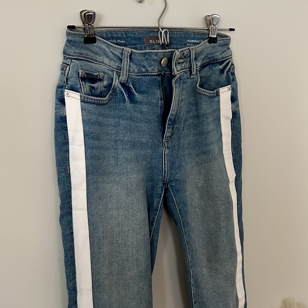 DL1961 White Striped Florence Crop Jeans